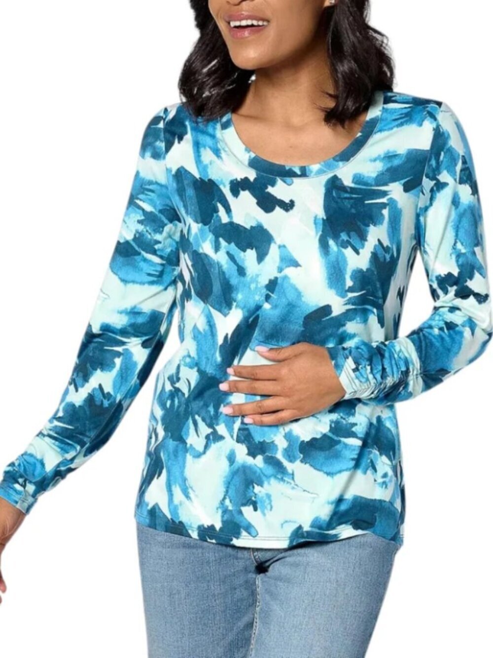 Zuda Womens Z-Cool Printed Layering Top in Shawdow Blue Size Large Active Casual